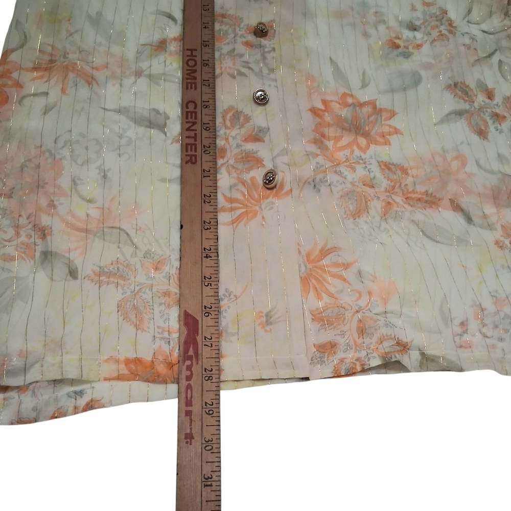 Vintage EUC Womens FINALE Sz. M Off-white/Orange Floral Long Sleeve Sheer Blouse - Picture 9 of 13